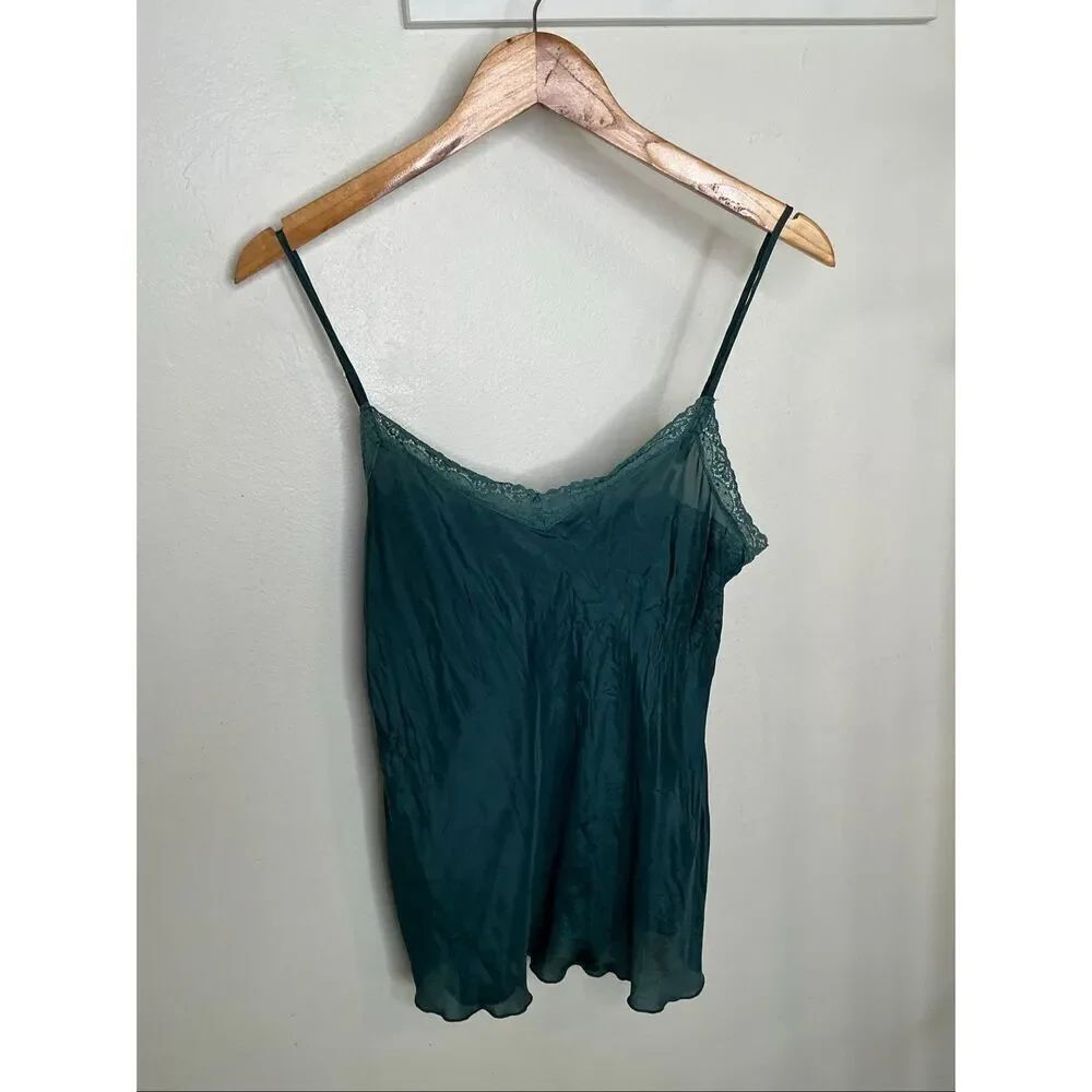 Johnny Was Lace Trim Silk Camisole | Green in Medium